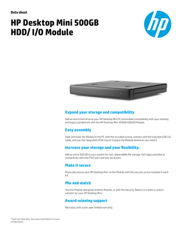 HP Desktop Mini 500GB HDD/ I/O Module HP Desktop Mini 500GB HDD/ I/O Module