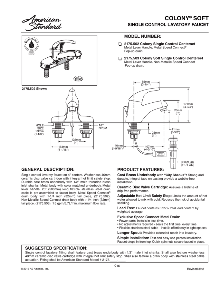 COLONY® SOFT - Republic Plumbing Supply COLONY® SOFT - Republic Plumbing Supply