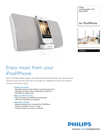AD533/05 Philips docking speaker with Bluetooth® AD533/05 Philips docking speaker with Bluetooth®