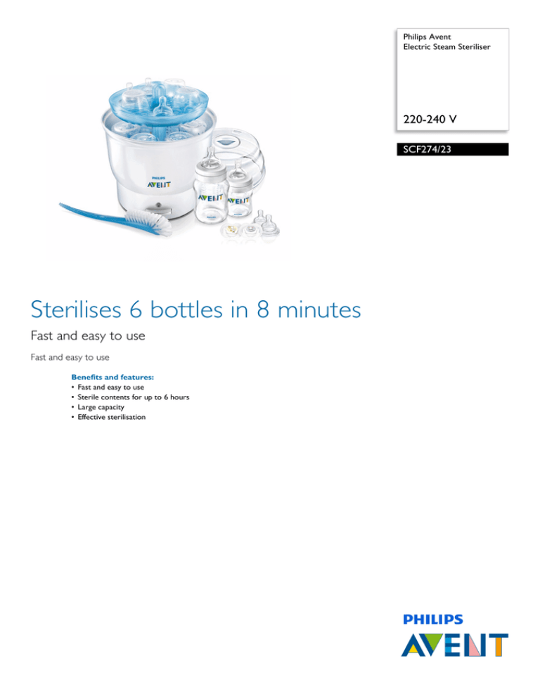 SCF274/23 Philips Electric Steam Steriliser SCF274/23 Philips Electric Steam Steriliser