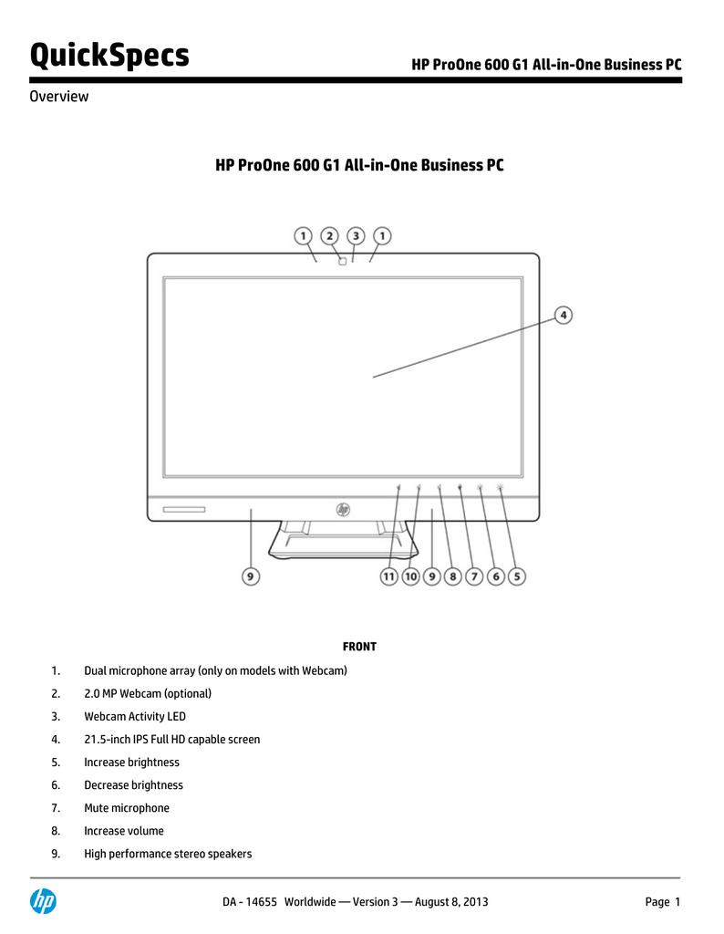 HP ProOne 600 G1 All In Manualzz