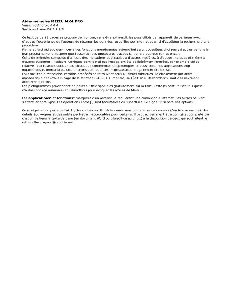 Aide-mémoire MEIZU MX4 PRO Aide-mémoire MEIZU MX4 PRO
