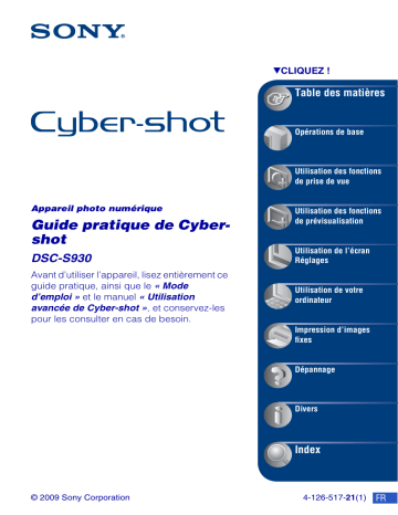 Sony DSC-S930 Mode d'emploi | Manualzz Sony DSC-S930 Mode d'emploi | Manualzz