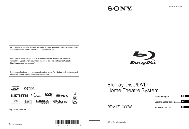 Sony BDV-IZ1000W Owner's manual Sony BDV-IZ1000W Owner's manual