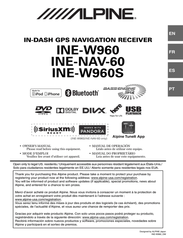 Alpine Electronics INE-W960, INE-W960S, INE-NAV60 User guide Alpine Electronics INE-W960, INE-W960S, INE-NAV60 User guide