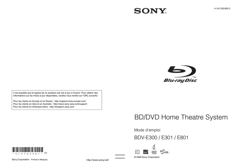 BD/DVD Home Theatre System BD/DVD Home Theatre System
