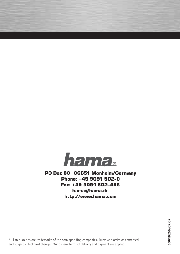Hama 00049256 Owner's manual Hama 00049256 Owner's manual