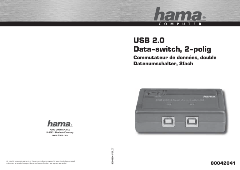 Hama 80042041 Owner's manual Hama 80042041 Owner's manual