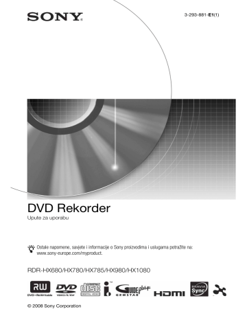 Sony RDR-HX1080, RDR-HX680, RDR-HX980, RDR-HX785, RDR-HX780 User's manual Sony RDR-HX1080, RDR-HX680, RDR-HX980, RDR-HX785, RDR-HX780 User's manual