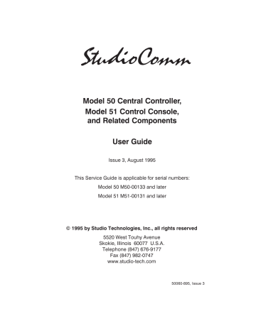 Model 50 Central Controller, Model 51 Control Console, and Model 50 Central Controller, Model 51 Control Console, and