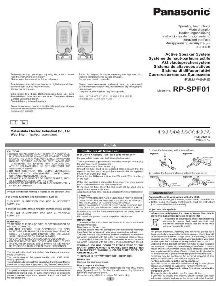 Panasonic RPSPF01 Operating instructions Panasonic RPSPF01 Operating instructions