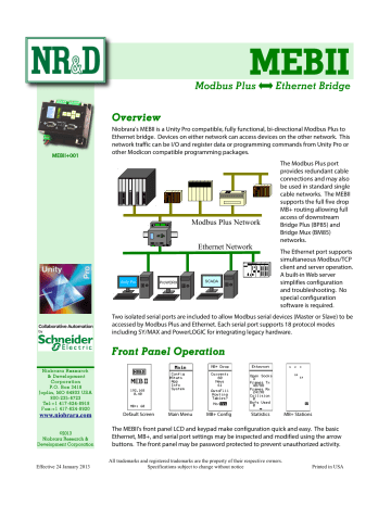 Overview Front Panel Operation Modbus Plus Ethernet Bridge Manualzz