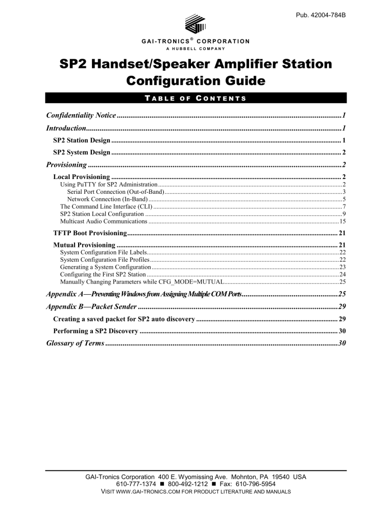 SP2 Handset/Speaker Amplifier Station Configuration - GAI SP2 Handset/Speaker Amplifier Station Configuration - GAI