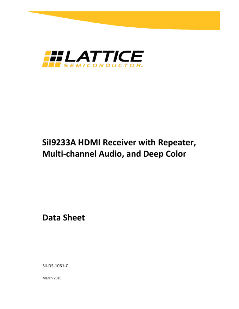 SiI9233A HDMI Receiver with Repeater, Multi SiI9233A HDMI Receiver with Repeater, Multi