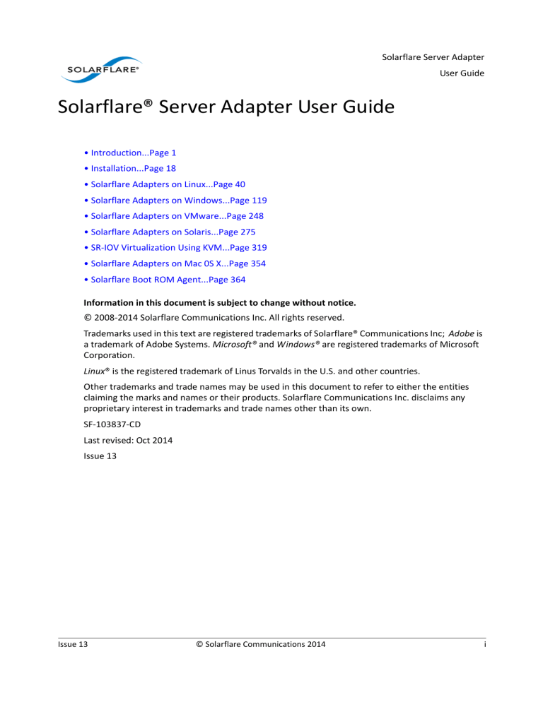 Solarflare® Server Adapter User Guide Solarflare® Server Adapter User Guide