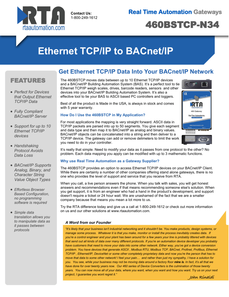 Ethernet TCP/IP to BACnet/IP Ethernet TCP/IP to BACnet/IP
