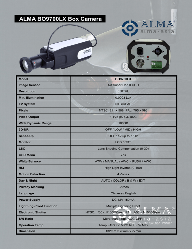 ALMA BO9700LX Box Camera ALMA BO9700LX Box Camera