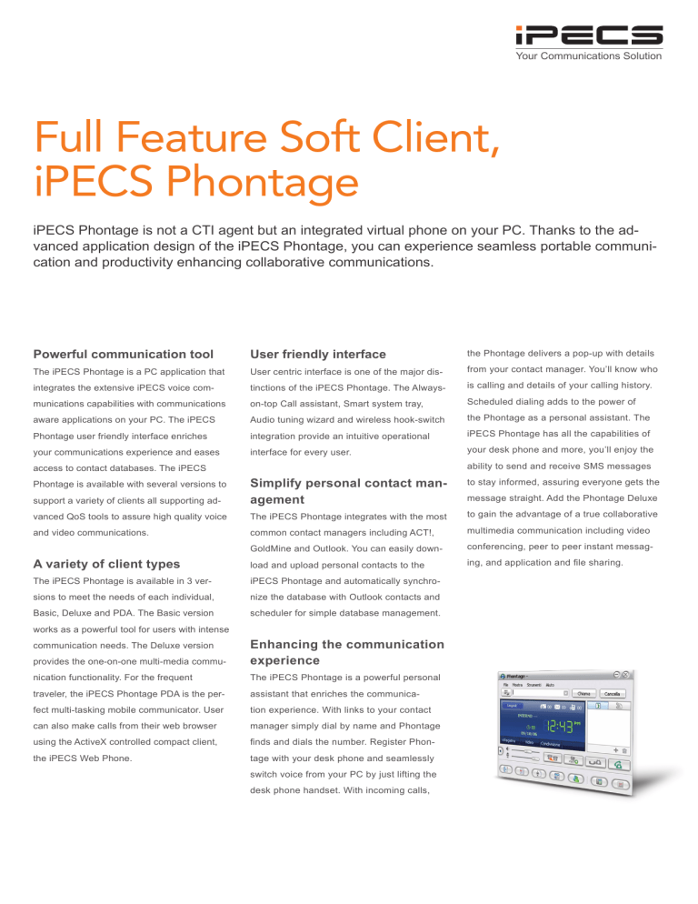 Full Feature Soft Client, iPECS Phontage Full Feature Soft Client, iPECS Phontage
