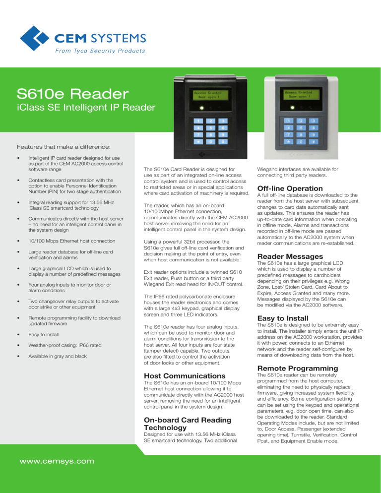 S610e Reader - CEM Systems S610e Reader - CEM Systems