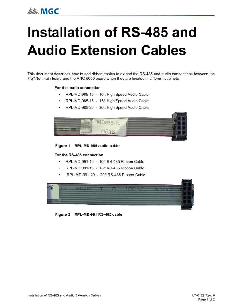 Installation of RS-485 and Audio Extension Cables Installation of RS-485 and Audio Extension Cables