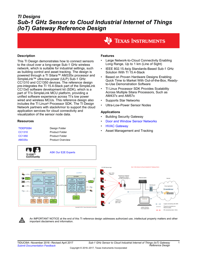 Sub-1 GHz Sensor to Cloud Industrial Internet of Sub-1 GHz Sensor to Cloud Industrial Internet of