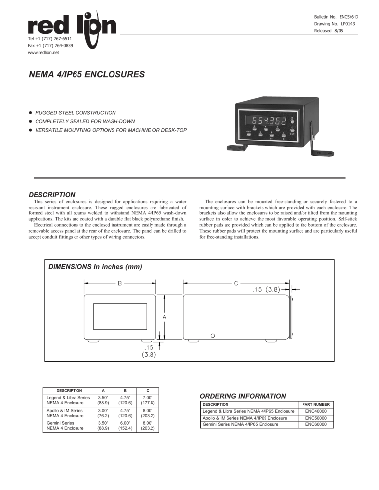 red lion ENC NEMA IP65 Product Manual red lion ENC NEMA IP65 Product Manual