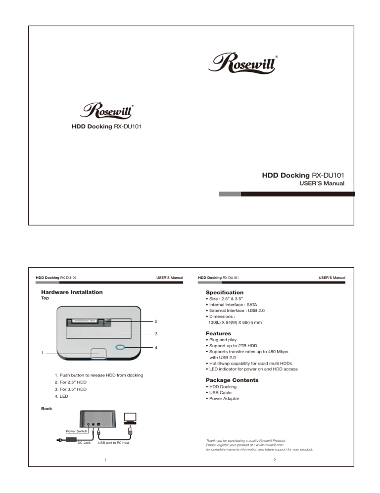 Rosewill RX-DU101 User manual Rosewill RX-DU101 User manual
