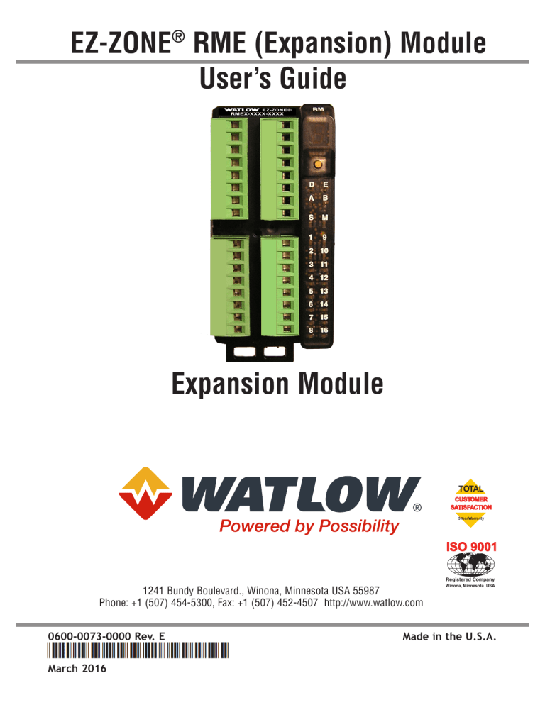 Watlow EZ-ZONE RME Module Operating instructions Watlow EZ-ZONE RME Module Operating instructions