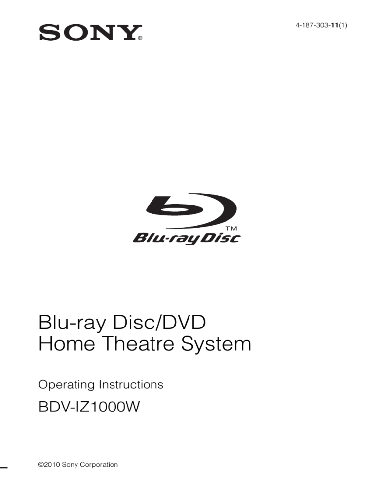Sony BDV-IZ1000W User manual Sony BDV-IZ1000W User manual