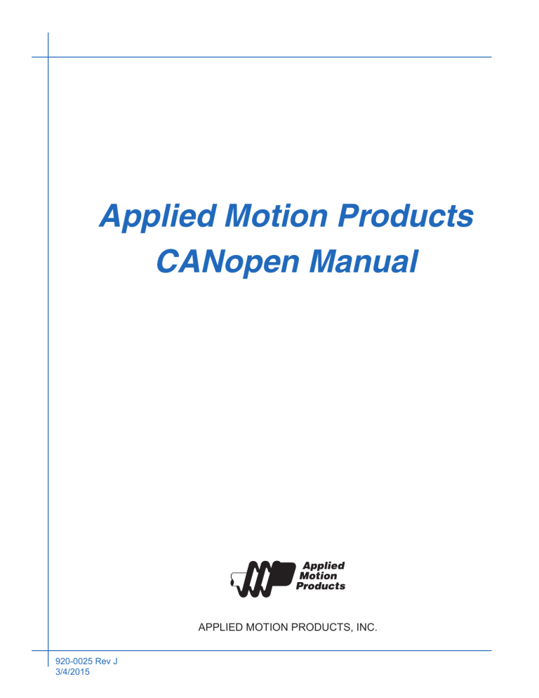 Applied Motion Products CANopen Manual Applied Motion Products CANopen Manual