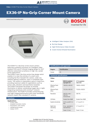 EX36‑IP No-Grip Corner Mount Camera EX36‑IP No-Grip Corner Mount Camera