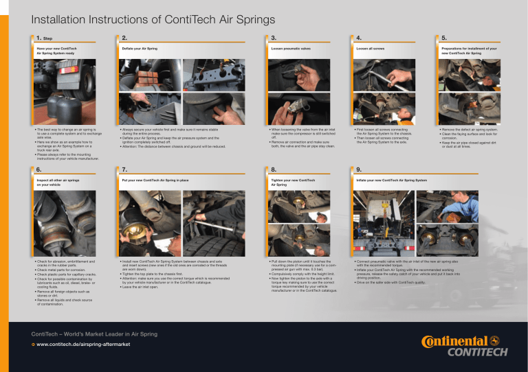Installation Instructions of ContiTech Air Springs Installation Instructions of ContiTech Air Springs