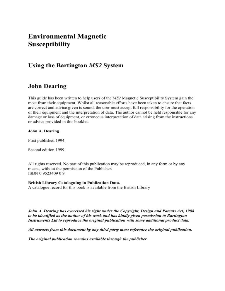 Environmental Magnetic Susceptibility Environmental Magnetic Susceptibility