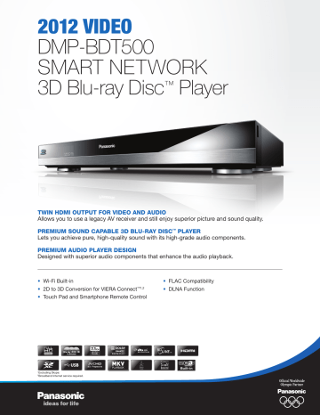 2012 videO DMP-BDT500 SMarT NeTwork 3D Blu 2012 videO DMP-BDT500 SMarT NeTwork 3D Blu