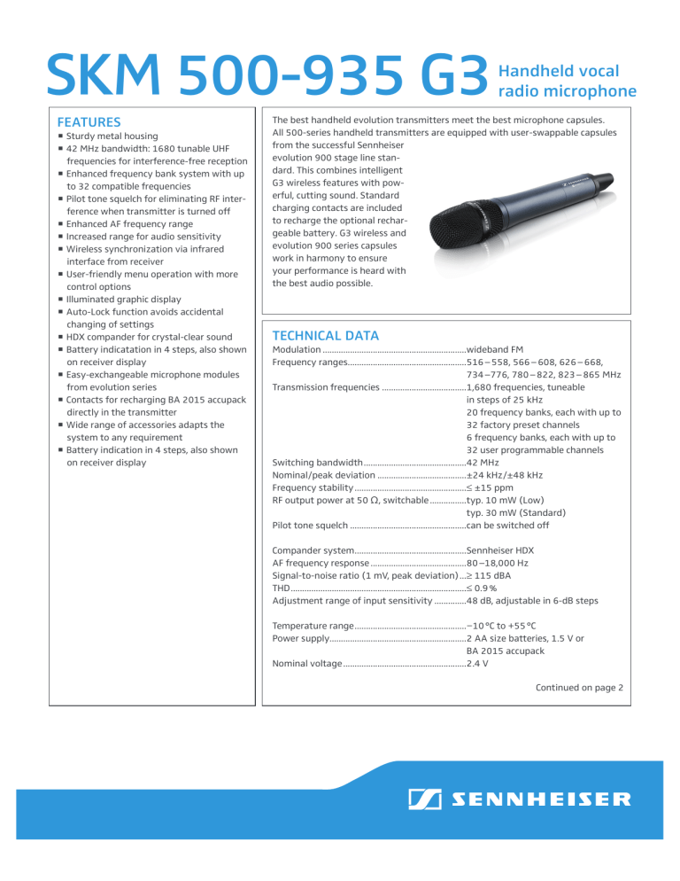 SKM 500-935 G3 Handheld vocal SKM 500-935 G3 Handheld vocal