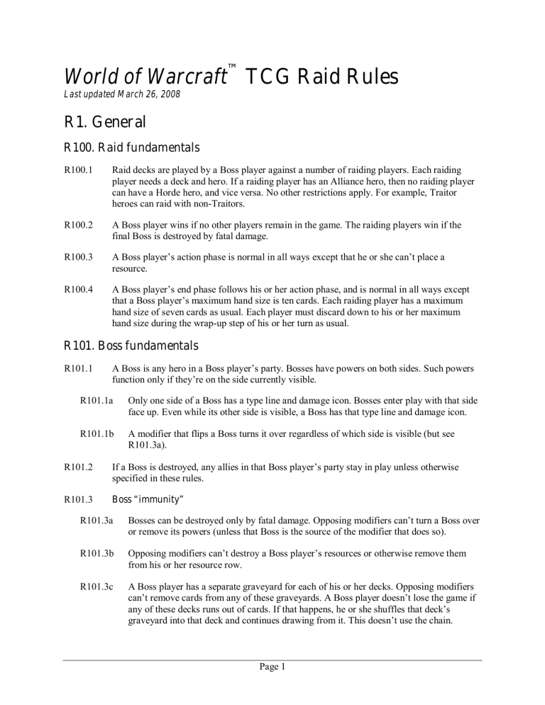 World of Warcraft TCG Raid Rules World of Warcraft TCG Raid Rules