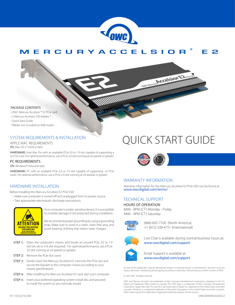 OWC Mercury Accelsior E2 Owner's manual OWC Mercury Accelsior E2 Owner's manual