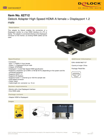 Item No. 62712 Delock Adapter High Speed HDMI | Manualzz