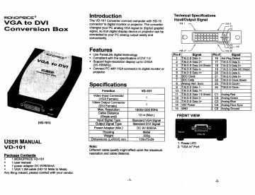 VGA to DVI Conversion Introduction Features Specifications VGA to DVI Conversion Introduction Features Specifications