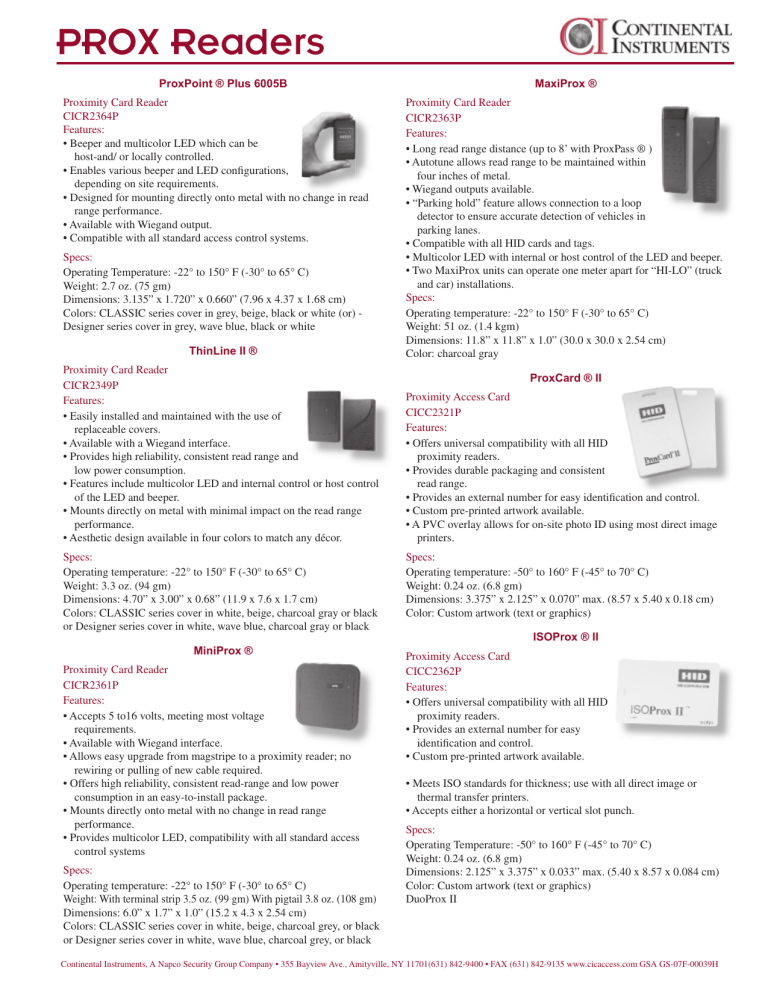 PROX Readers - Continental Access PROX Readers - Continental Access