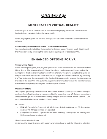 MINECRAFT IN VIRTUAL REALITY ENHANCED OPTIONS FOR VR MINECRAFT IN VIRTUAL REALITY ENHANCED OPTIONS FOR VR
