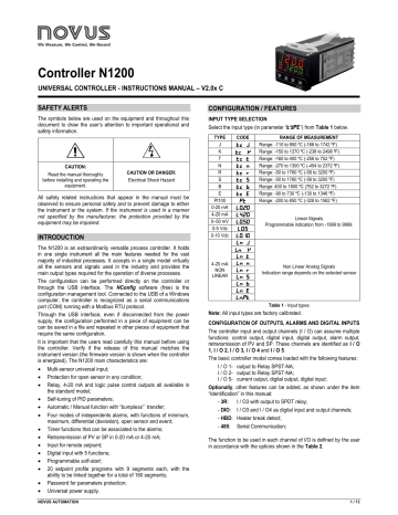 Novus N1200 Instruction manual | Manualzz Novus N1200 Instruction manual | Manualzz