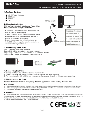 1. Package Contents 2. Charging the battery 3. Assembling SATA 1. Package Contents 2. Charging the battery 3. Assembling SATA