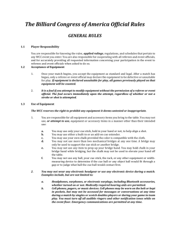 The Billiard Congress of America Official Rules The Billiard Congress of America Official Rules