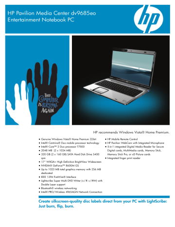 PSG Consumer OV2 HP Notebook Datasheet PSG Consumer OV2 HP Notebook Datasheet