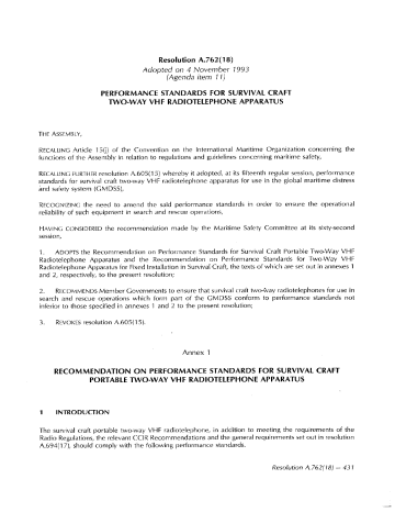 Page 1 Resolution A.762(18) Adopted on 4 November 1993 Page 1 Resolution A.762(18) Adopted on 4 November 1993