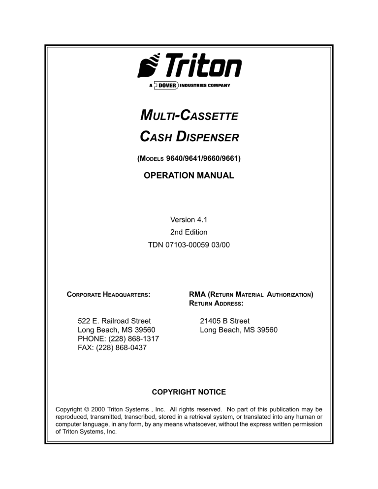 Triton Systems 9600 Series Owner's manual Triton Systems 9600 Series Owner's manual