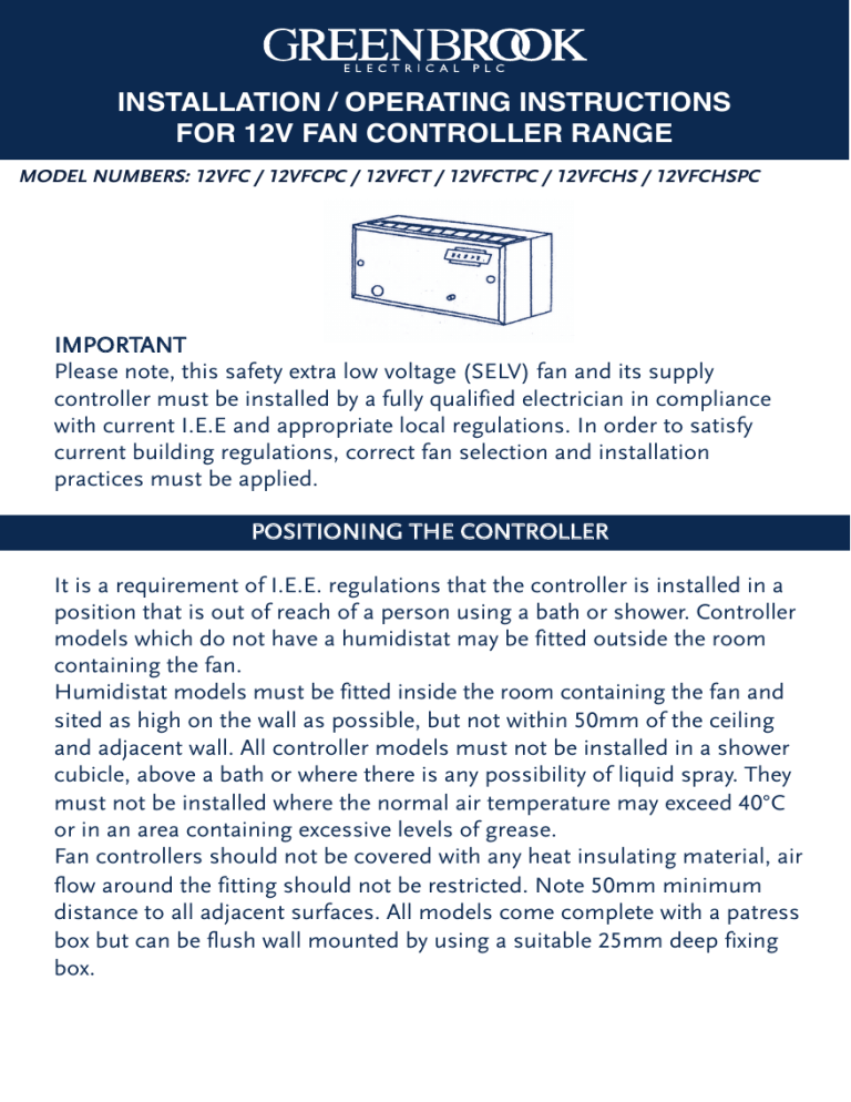 Greenbrook RDL SELV Fan controller Greenbrook RDL SELV Fan controller