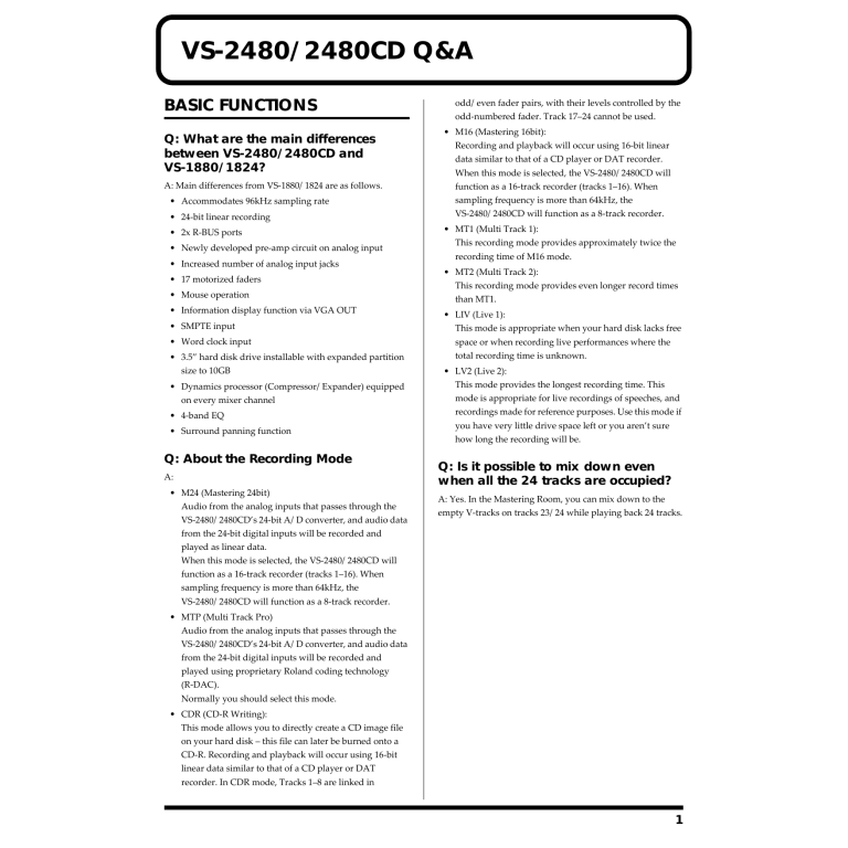 Roland VS-2480 Owner's manual Roland VS-2480 Owner's manual