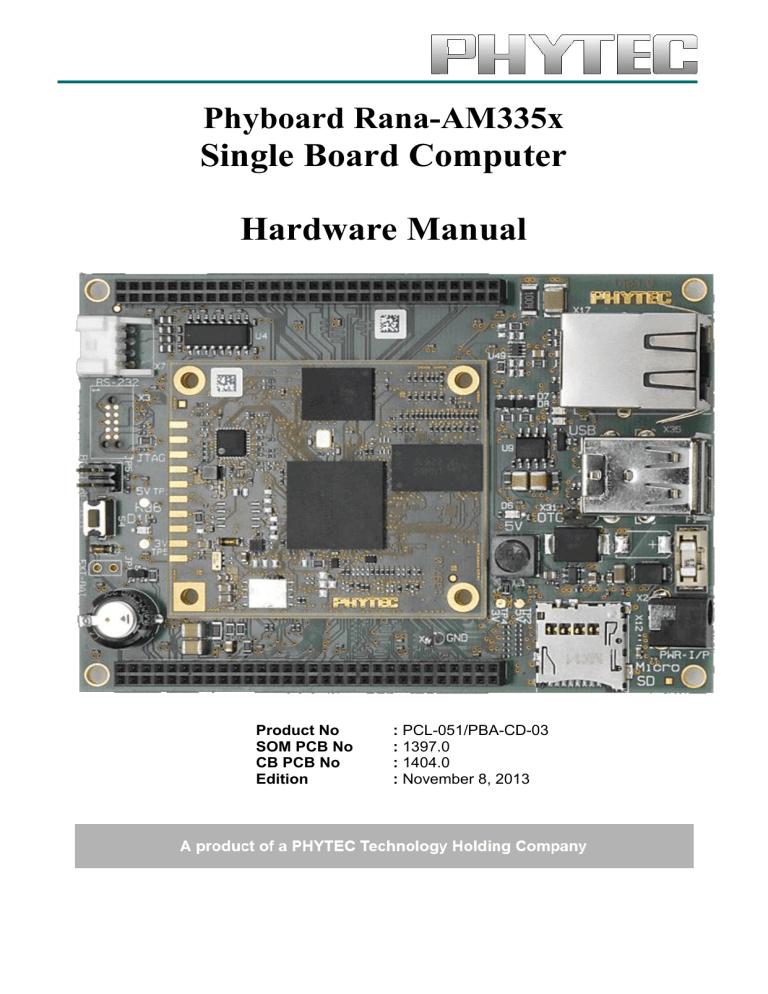 phyBOARD Rana-AM335x Hardware Manual phyBOARD Rana-AM335x Hardware Manual